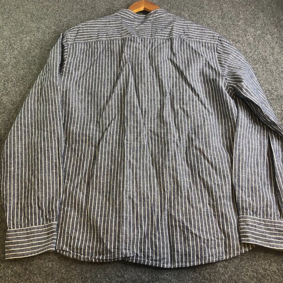 Banana Republic Shirt Mens Large Blue Button Linen Blend Stripe Band Collar - Picture 8 of 9